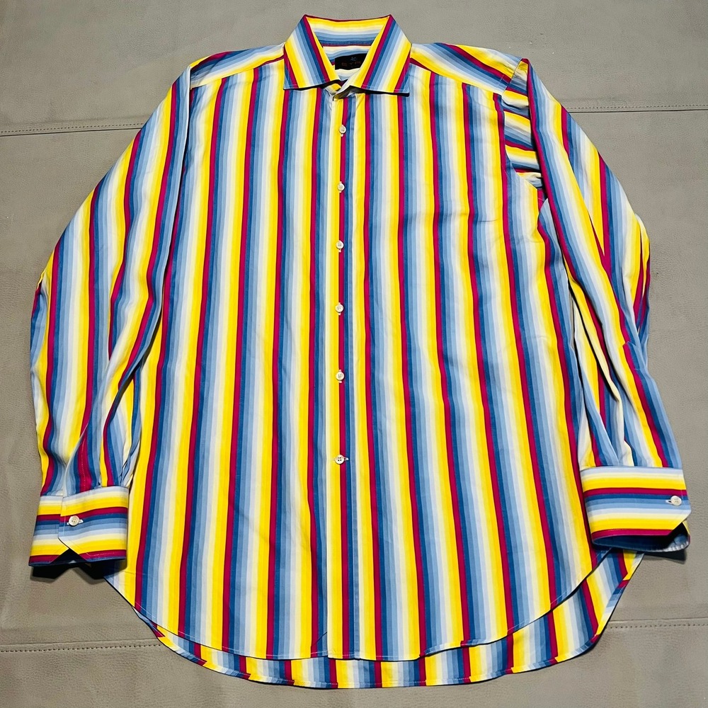 Etro‎ Milano Yellow Striped Dress Button Up Down Designer Shirt-42/L-8395